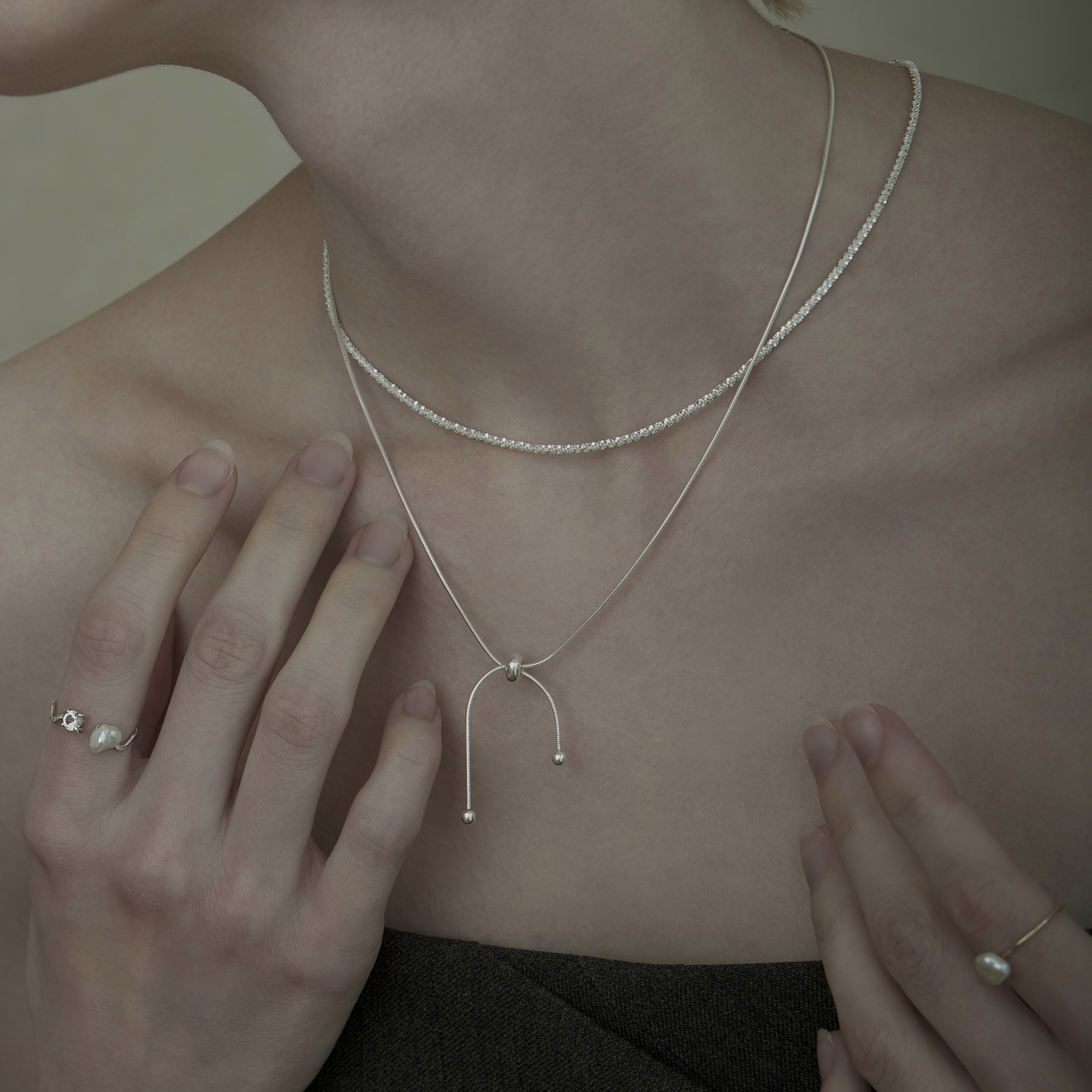 [Line Art] Shiny Drop Necklace Set